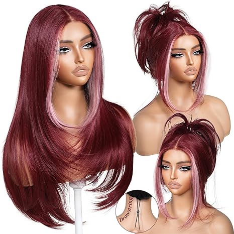 ✨ 3-Second Glueless Wig – Pre-Cut, Pre-Plucked, Long Straight Highlights